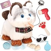 Jimate Interactive Walking Cat Plush Toy with Leash – Electronic Kitty Pet That Meows and Wags Tail, Soft Stuffed Animal Companion for Girls Kids Toddlers Birthday