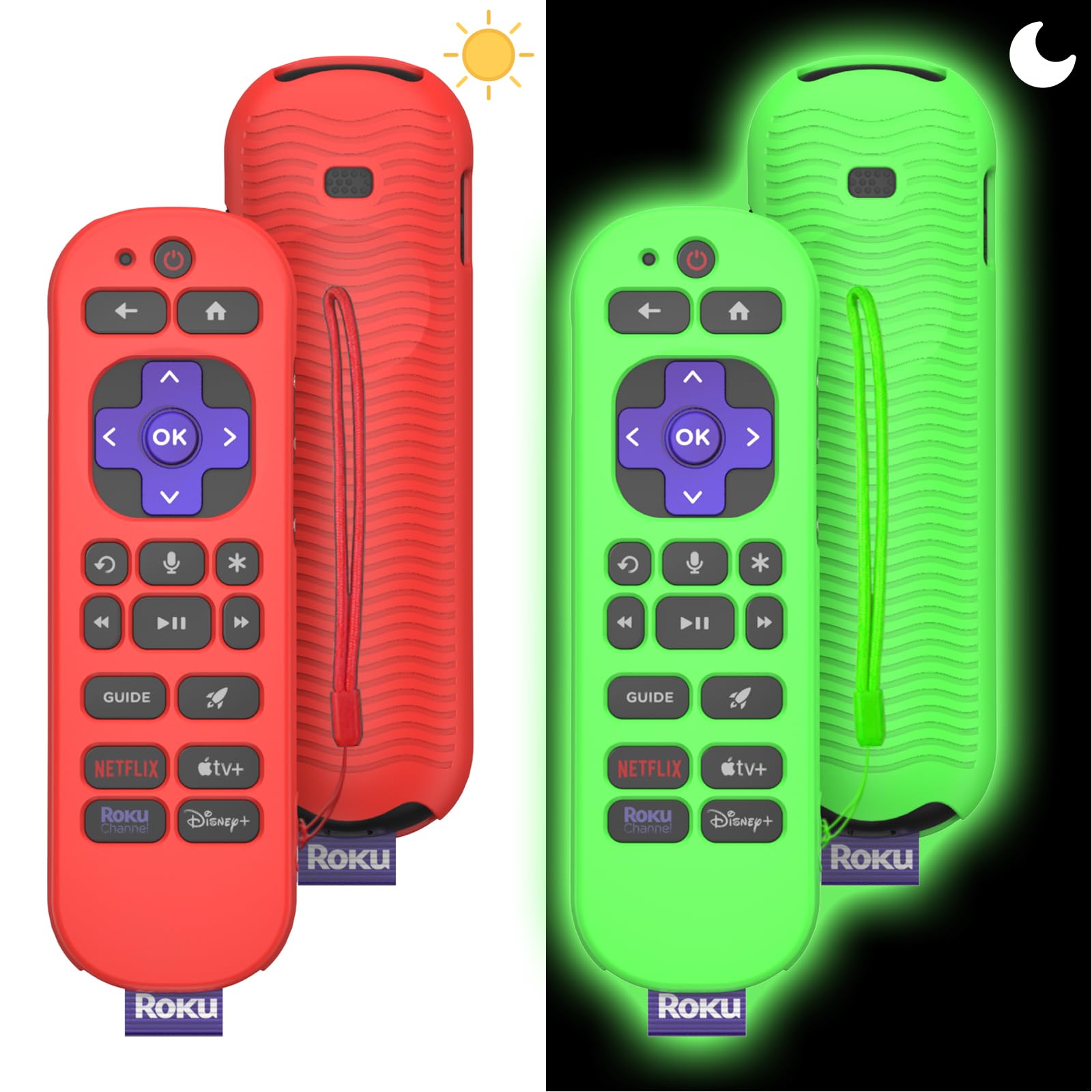 Photo 1 of Roku Voice Remote Pro Case, 2-Pack - Anti-Slip, Shockproof, Glow-in-the-Dark Lanyard
