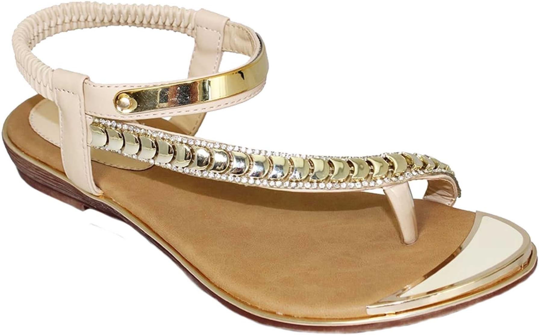 Fantasia Boutique ยฎ JLH753 Asia Ladies Diamante Asymmetric Stretchy Strap Holiday Fashion Sandals
