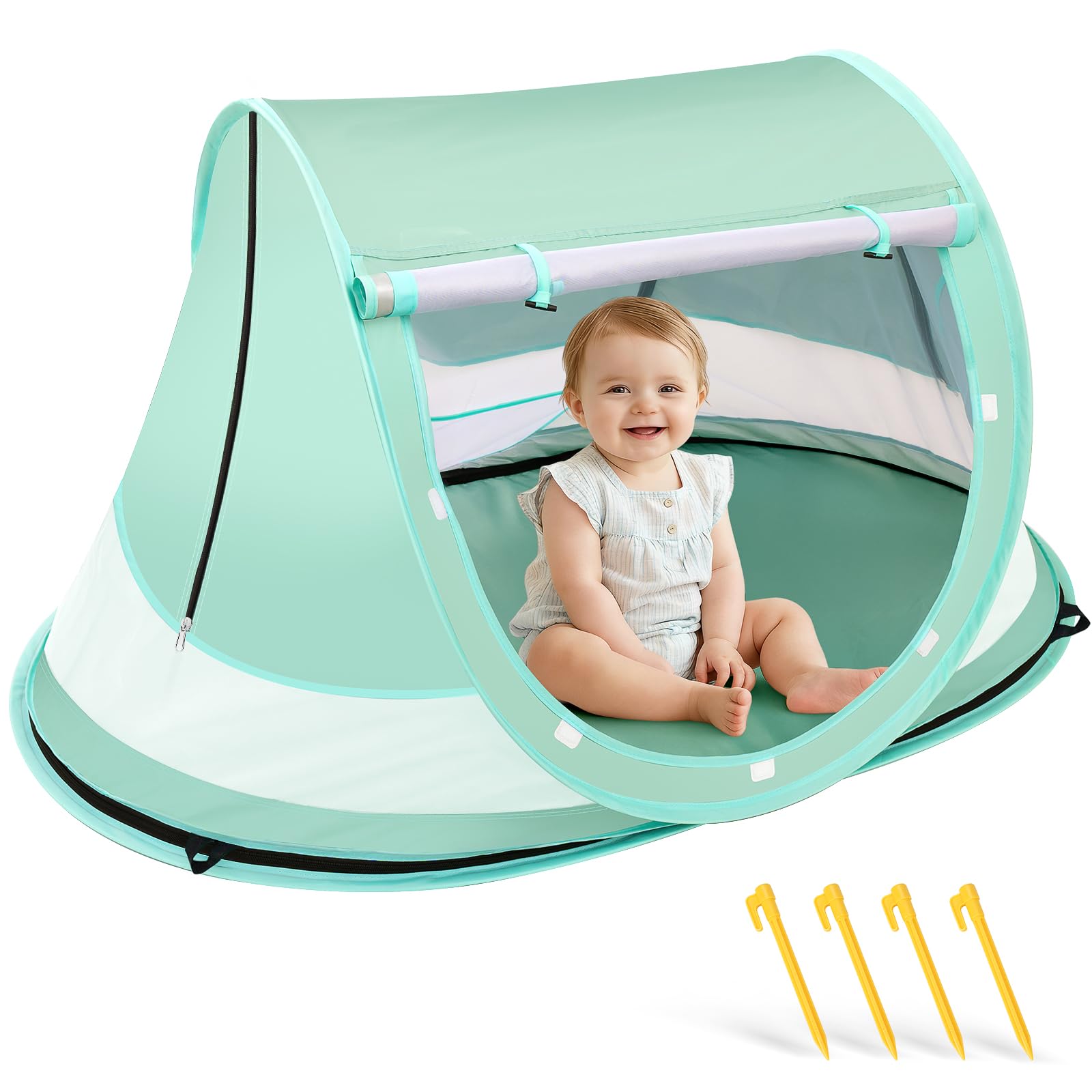 Photo 1 of Baby Beach Tent, Pop Up Beach Tent Sun Shade for Beach, UPF 50+ UV Protection Sun Shelters for Infants with Carry Bag for Outdoor Travel, Camping(Green)