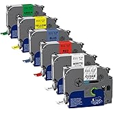 Labelwell 6-Pack TZe TZ Tape 6mm 0.23 Inch Laminated Multi Color Compatible for Brother P Touch Label Tape TZe-211 111 411 511 611 for PTouch PT-H110 D210 D220 D400, Clear/White/Red/Blue/Yellow/Green
