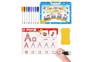 GOUAUX Handwriting Practice Book for Kids, Toddlers Preschool Learning Activities 46 Pages Reusable Magic Practice Copybook for Kids, Educational Montessori Toys Learn Number Letters Shapes Animal