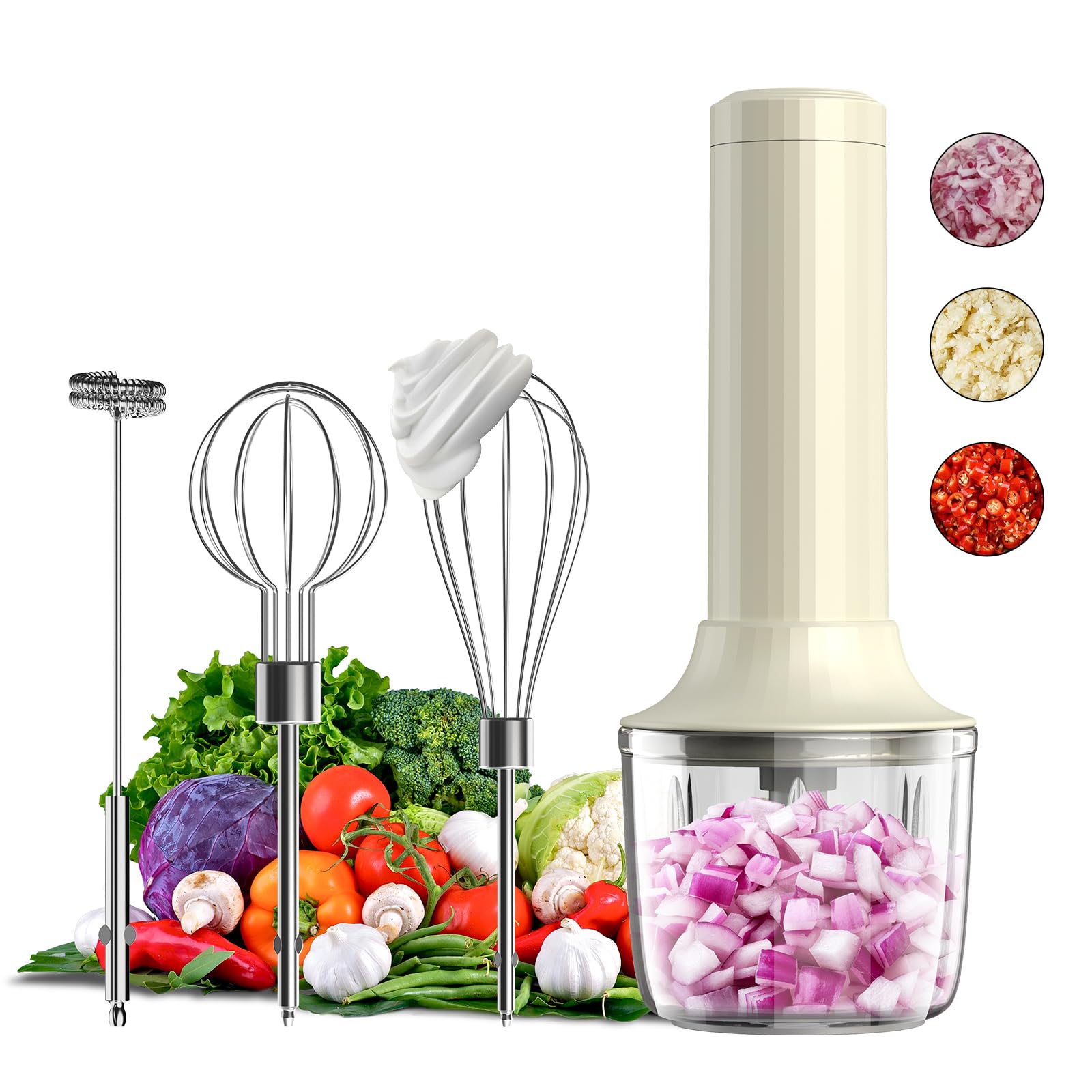 Akku-Handmixer MixgoII, Elektrischer Schneebesen & Milchaufschäumer, Mini Mixer, wiederaufladbarer Handmixer und Schnurrhaar, Küchenmaschine zum Kochen, Lebensmittelzerkleinerer