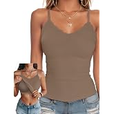 Ninee Womens Tank Tops with Built in Bra Summer Adjustable Spaghetti Straps Camisole Ribbed Cami Tanks