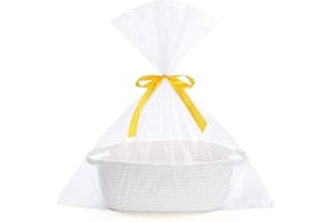 SweetMemo Gift Basket Empty with Handles, 12x8x5 inch - Small Cute Woven Rope Basket for Baby Nursery, Kids Toys - Includes G
