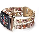 CHARMINGO Boho Beaded Bracelet Compatible with Apple Watch Band for Women Men 38mm 40mm 41mm 42mm 44mm 45mm 46mm 49mm - Handmde Natural Stone Leather Multilayer Wrap Apple Watch Strap iWatch Band Series 11 10 9 8 7 6 5 4 SE 3 2 1 Ultra 2 3