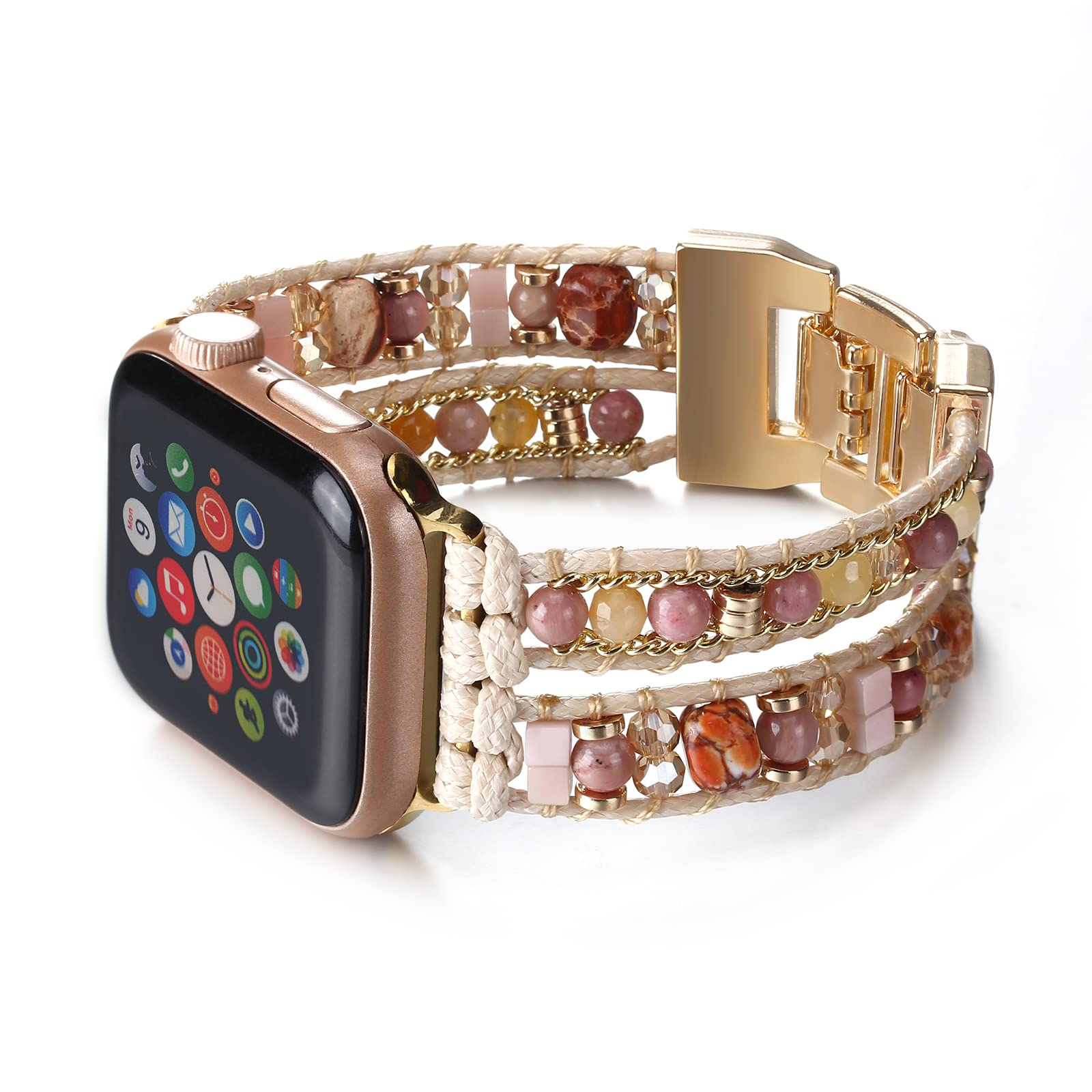 CHARMINGO Multi-layer Bohemian Style Beaded Leather Watch Band 38mm/40mm/41mm, 42mm/44mm/45mm/49mm, Compatible with Apple Watch Series 9 8 7 6 5 4 3 2 1/SE Ultra 2, 38mm/40mm/41mm, Leather, No. — image 1