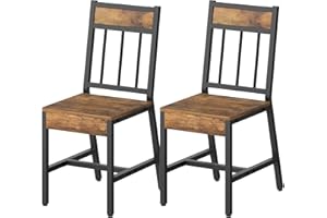 YATINEY Dining Chairs Set of 2, Industrial Kitchen Chairs with Metal Frame, Slanted Back, Wooden Dining Chair Set, for Kitchen, Living Room, Rustic Brown and Black CY03L2BR