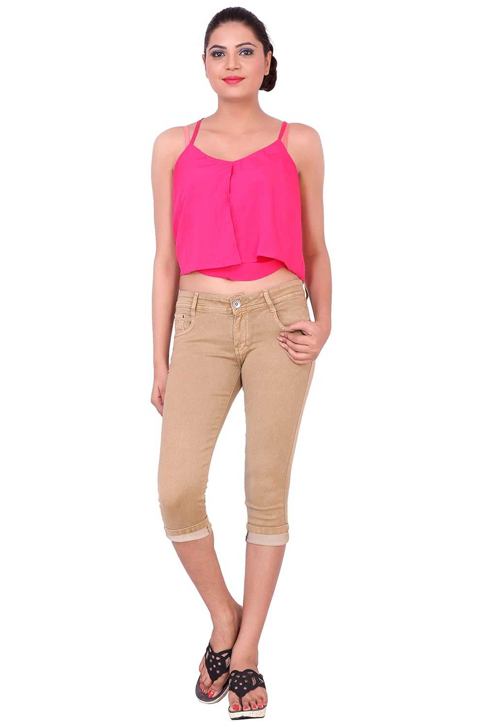 airways stretchable denim capree pant for women