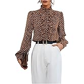 Floerns Women's Ladies Polka Dots Long Sleeve Ruffle Button Down Business Dressy Casual Office Shirts Blouses Tops
