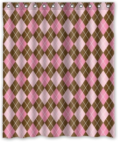 Amazon Co Jp Argyleピンクブラウン背景防水ポリエステル生地のシャワーカーテン60w By 72 H Home Kitchen