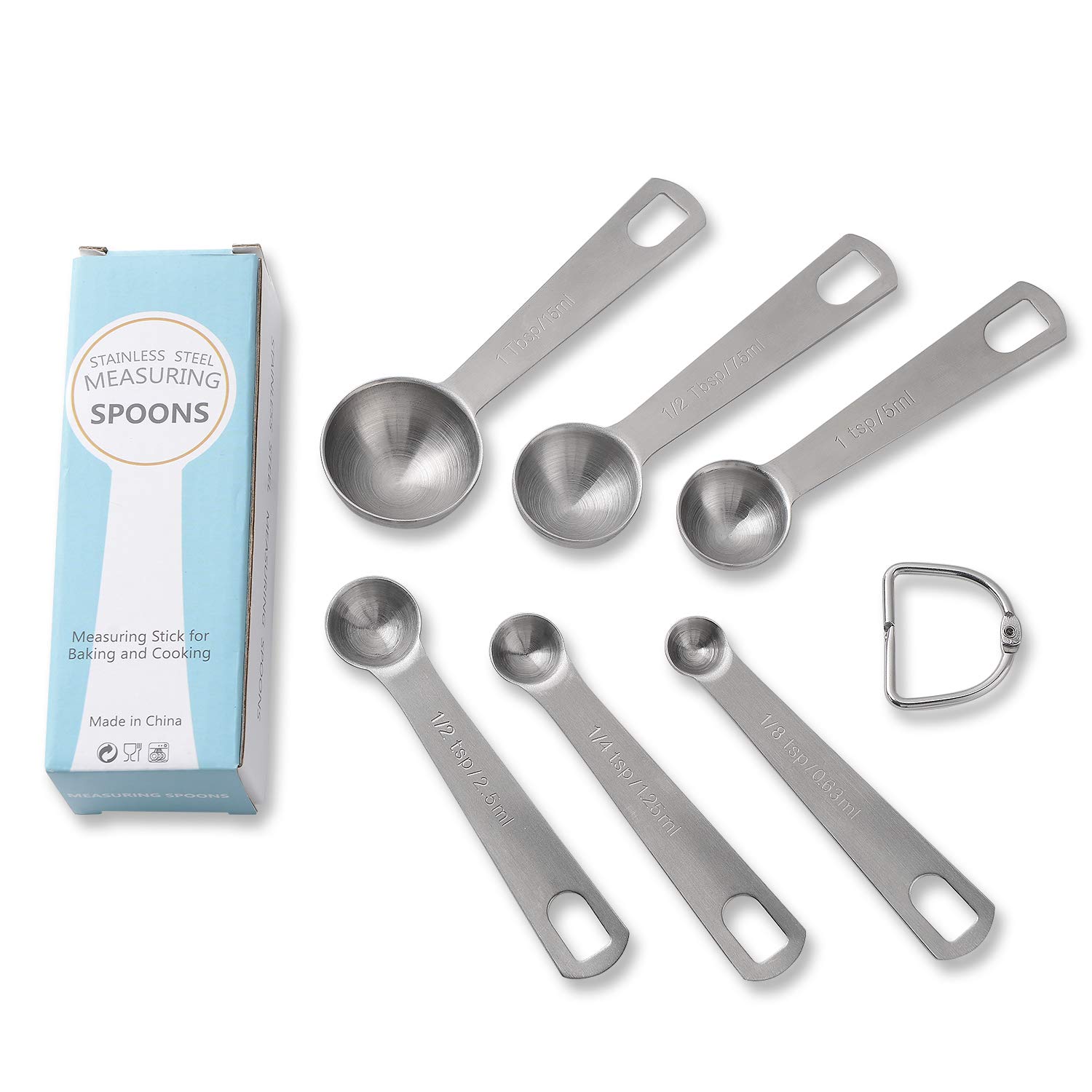 A Trifle Stainless Steel Metal Measuring Spoons, Set of 6 for Gift Measuring Dry and Liquid Ingredients