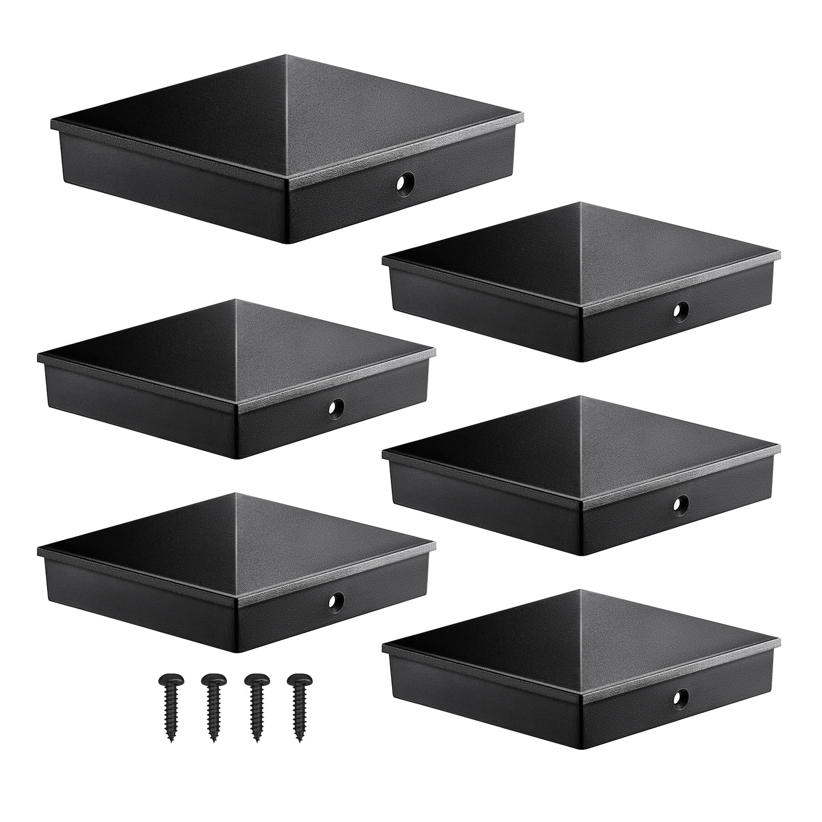 Photo 1 of Threekia 4x4 Post Caps Black (Actual 3.5"x3.5"), ASA Material, UV & Fade Resistant,4x4 Fence & Deck Post Caps (6 Pack), Long-Lasting Protection for Outdoor Wood Posts