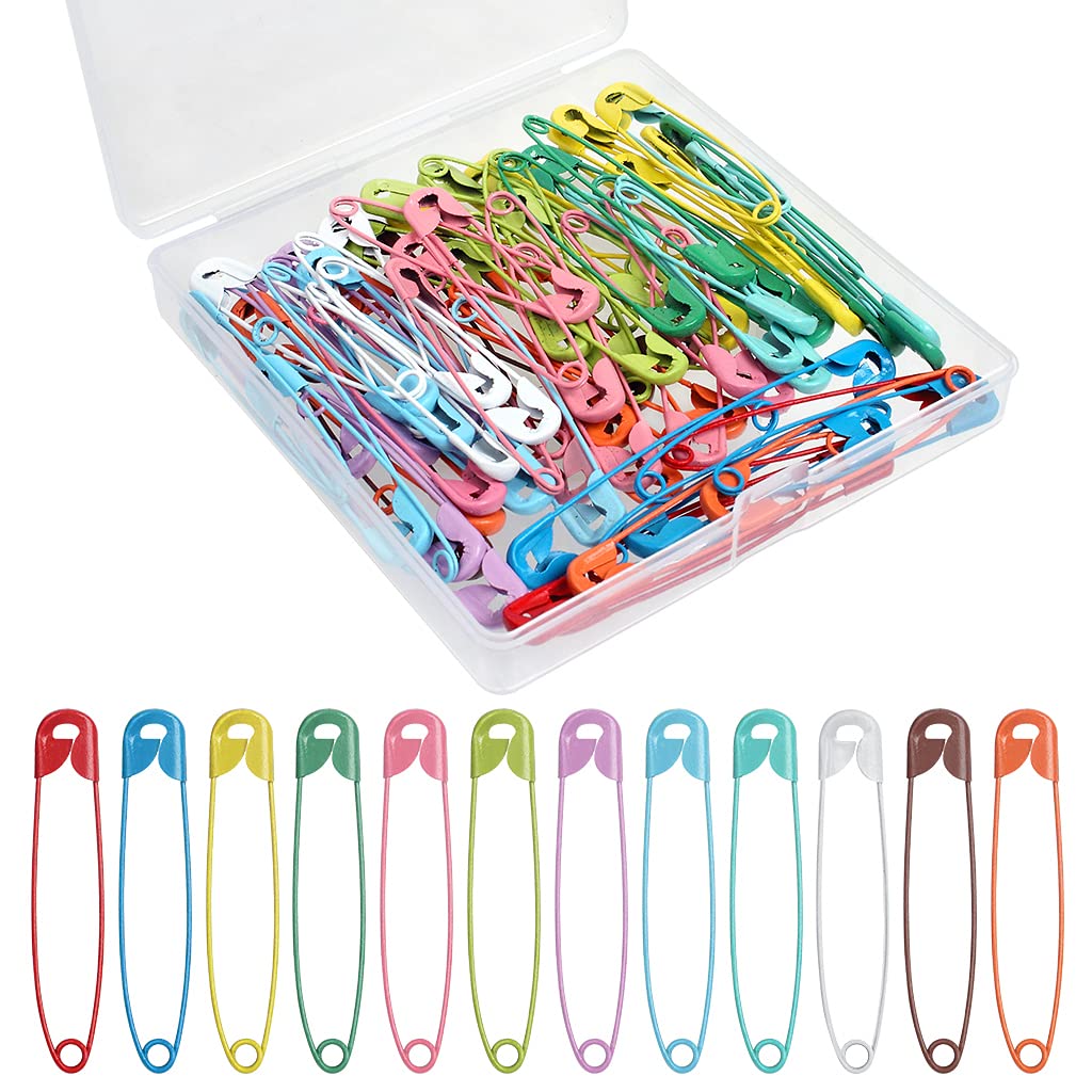 YOYUSH 100 Pcs 55mm Safety Pins, Rust Resistant Large Safety Pins, Strong Nickel Plated Steel Sewing Pins for Clothes DIY Crafts Jewelry Making Sewing Quilting Pinning(Multicolour)