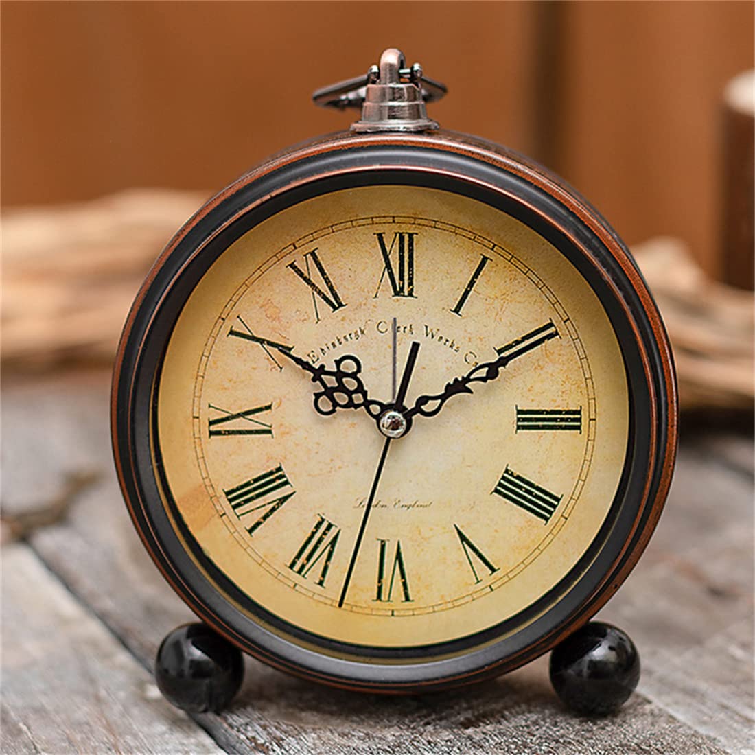 Alarm Clock Clock Clock Vintage Retro Old Fashion Decorative Quiet Non Tick Sweep Second Hand Quartz Analog Arabic Numerals Roman Numerals Metal Frame Desk Clock Battery Operated Loud Alarm (D)