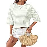 Dokotoo Womens Summer Tops Oversized Tshirts for Women Striped Color Block Short Sleeve T Shirts Crewneck Casual Tee Blouses