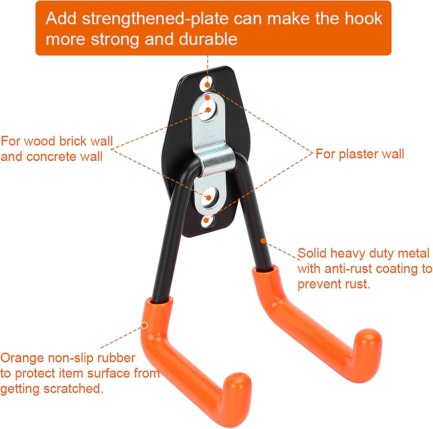 10 Pack Garage Hooks with 2 Pack Storage Straps, ACMETOP Bike Hooks for Garage, Heavy Duty Garage Organization Wall Mount, Utility Double Hooks for Garage Storage, Ladders, Bikes, Ropes, Garden Tools - - 