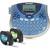 DYMO LetraTag Bundle, Handheld 100T Printer, Portable, QWERTY Keyboard, Includes 13ft Black on White Labels and 13ft Black on Clear Labels - Home Organization, Crafting, Labeling