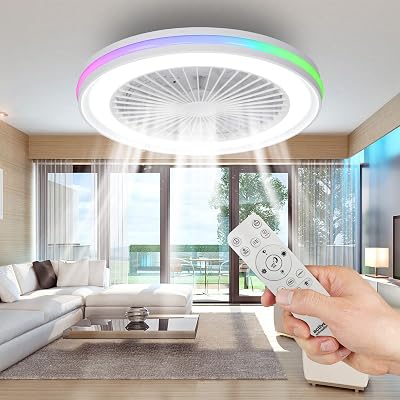 Ventilateur de plafond avec éclairage, LED 40W, RGB 3000K-6500K, vitesse du vent réglable par télécommande, convient pour une pièce de 10 à 13 m² (cuisine, salon, chambre), Ø47cm