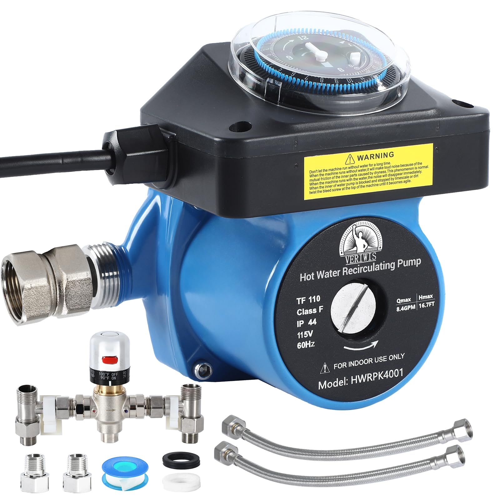 Photo 1 of **DIRTY** VERIWIS Instant Hot Water Recirculating Pump Kit for Tank Water Heater, Circulation Pump for House with 304 Stainless Steel Adjustable Bypass Valve and Timer, Replace 595916 0955805(3-Year Warranty)