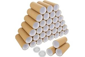 LOYORTY 40PCS 2" x 6" Mailing Tubes with Caps, Small Cardboard Shipping Tubes,Kraft Paper Tube Mailers for Shipping, Packing, Art Prints, Maps, Blueprint