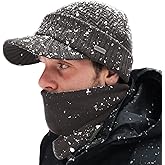 Comhats PolarWool™ Winter Wool Knitted Hat & Scarf Set for Men Visor Beanie Ear Flap Fleece Lined Cold Weather