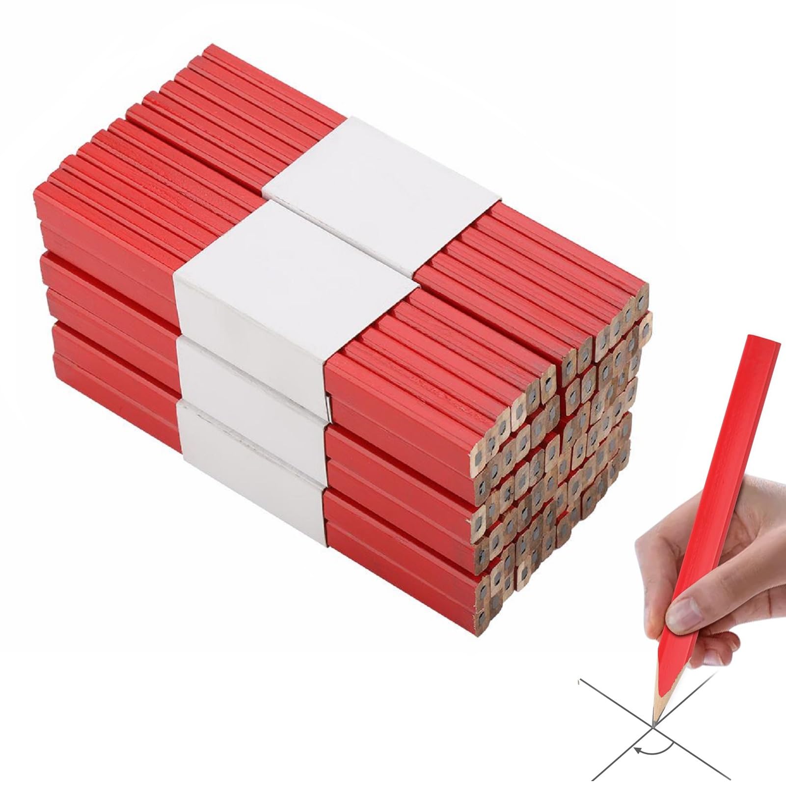 Carpenter Pencil - 72Pcs 175mm Octagonal Red Hard Black Lead Carpenter Pencil Woodworking Marking Tool