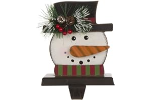 glitzhome 6.5" H Christmas Snowman Head Stocking Holder for Fireplace Mantel Stand Hanger Sturdy Wooden/Metal Xmas Seasonal Home Party Decorations