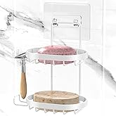 MASADI 2 Tier Soap Dish Holder, Soap Bar Holder with Hooks, Shampoo Bar Caddy for Shower Wall, Razor Holder for Shower, Bar Soap Container 304 Stainless Steel, Bathroom(White)