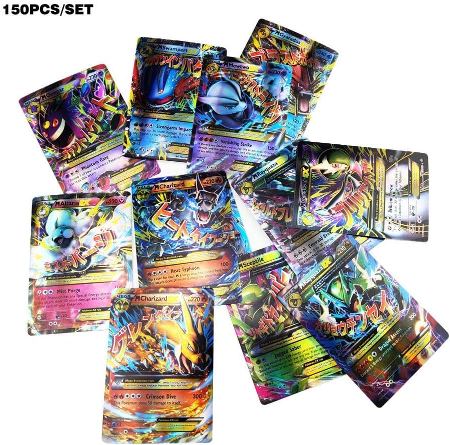 150pcs Game Card For Tag Team, 80 Card For Tag Team, 40 Card For Mega, 20 Card For ultra beast GX, 9 Card rare energy,1 Card trainer Shiny Pokemon Trading Card Packs Sets For 5 Years Old English