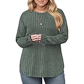 ROSRISS Plus-Size Sweaters for Women Casual Oversized Long Sleeve Crewneck Tops Trendy Dressy Basic Ribbed Knit Shirts XL-5XL