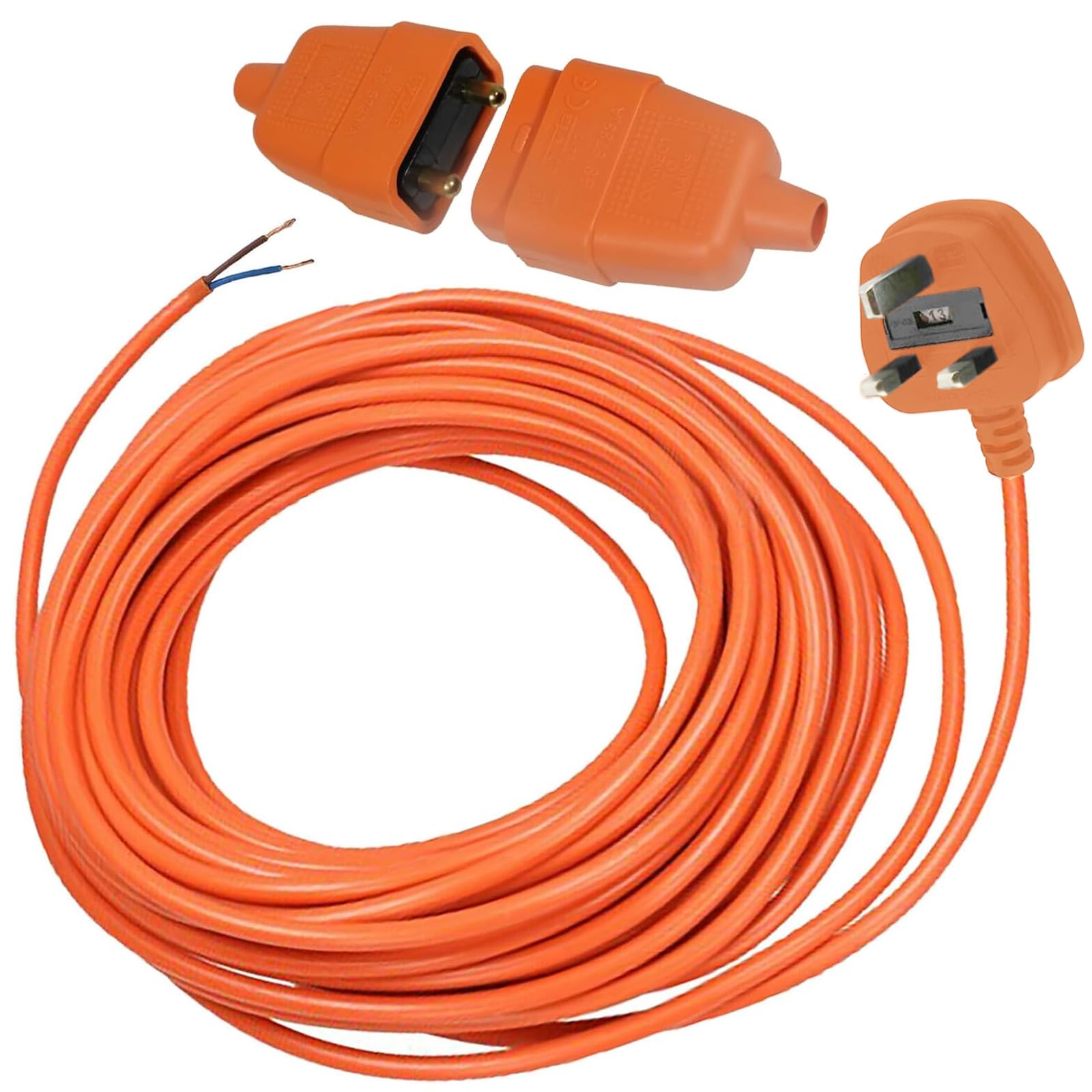 Spares2go 12 Metre Cable & Lead Plug Repair Extension + 2 Core Pin Coupler Connector Socket compatible with Black & Decker Lawnmowers, Strimmers, Trimmers, Hedge Cutters (12m)