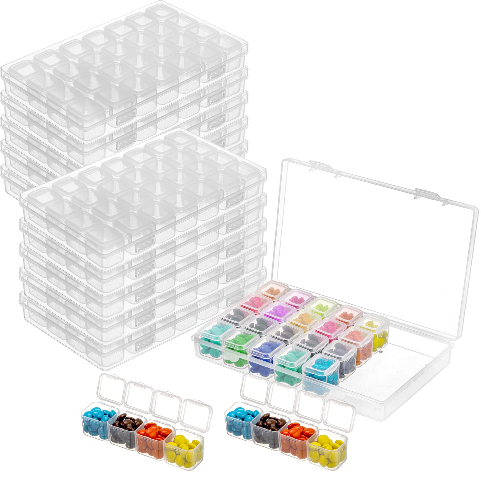 Lawei Pack of 10 Diamond Embroidery Box Diamond Painting Storage Boxes, Sorting Boxes Each with 28 Compartment, Accessories Plastic Storage Box for Small Items, Nails, Beads, Jewellery