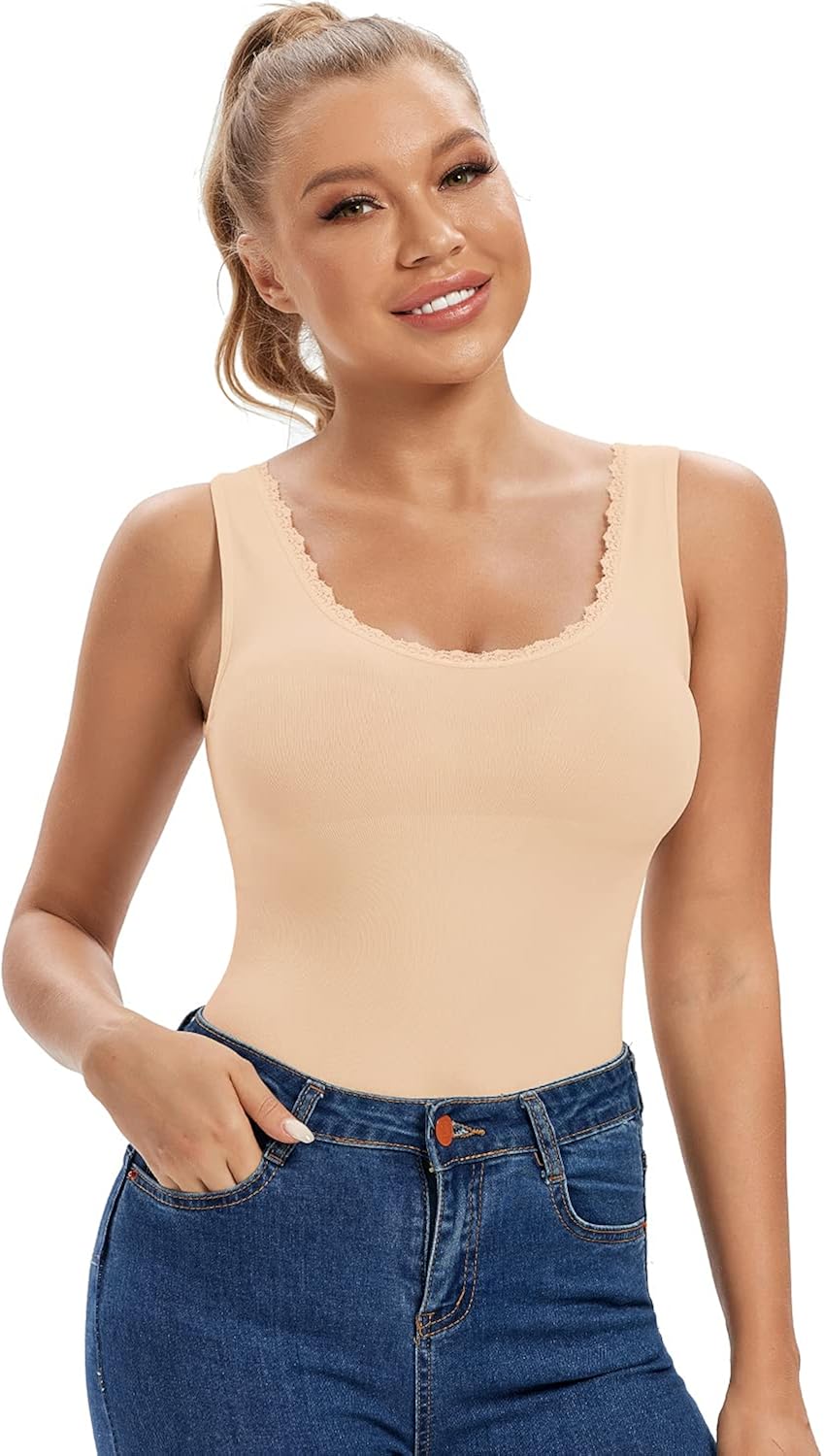 Scoop Neck Tank Tops for Women Tummy Control Shapewear Camisole Compression Slimming Cami Shaper Top at  Women’s Clothing store
