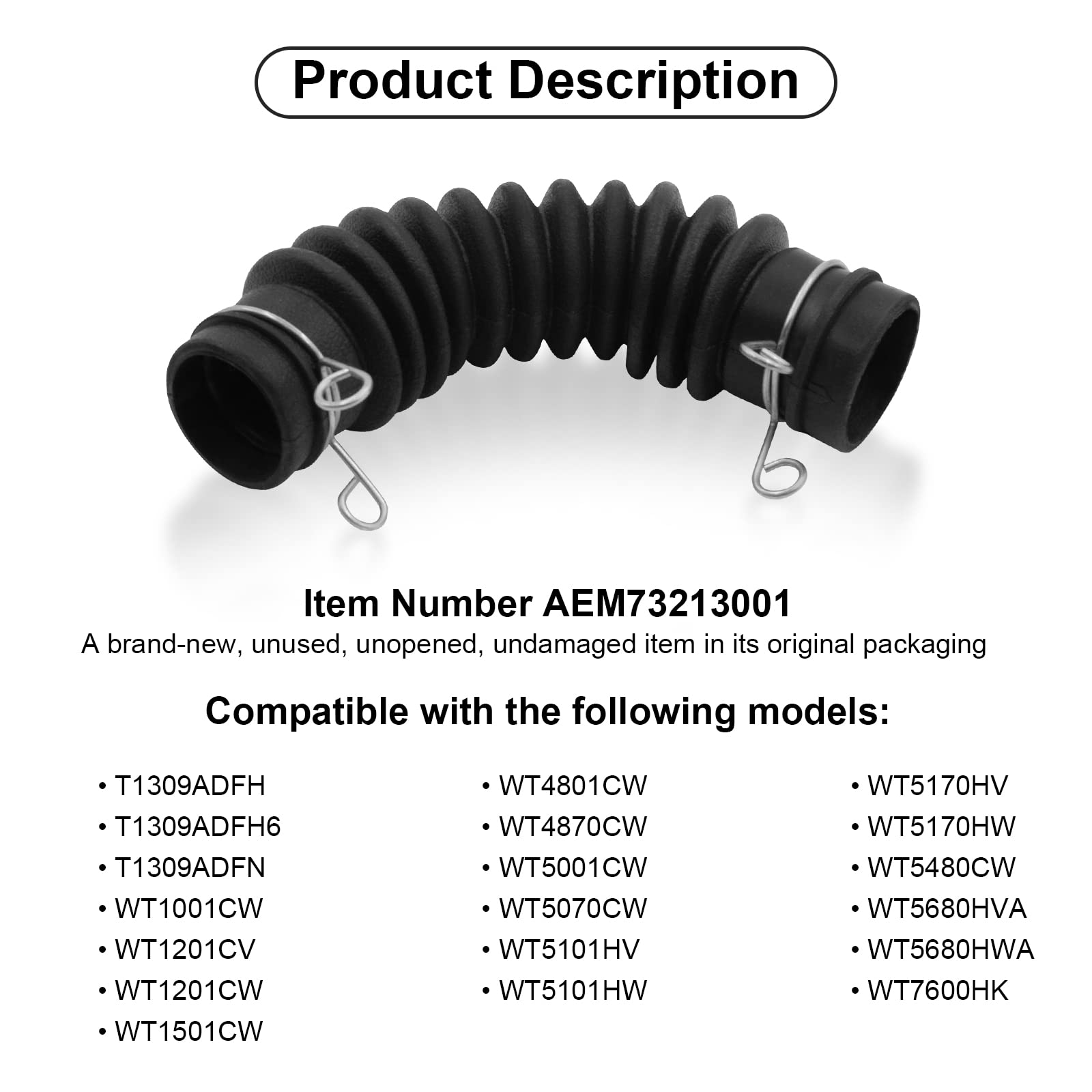 Washer Drain Hose Assembly AEM73213001 - Thicker Tub-to-Pump Connector with Stainless Steel Hose Clamps - Compatible with LG Washing Machines