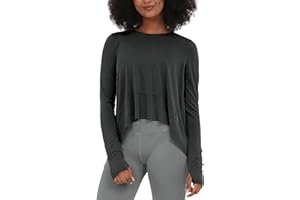 ODODOS Long Sleeve Tee for Women with Thumb Hole Athletic Gym Workout Crop Tops Yoga Shirts