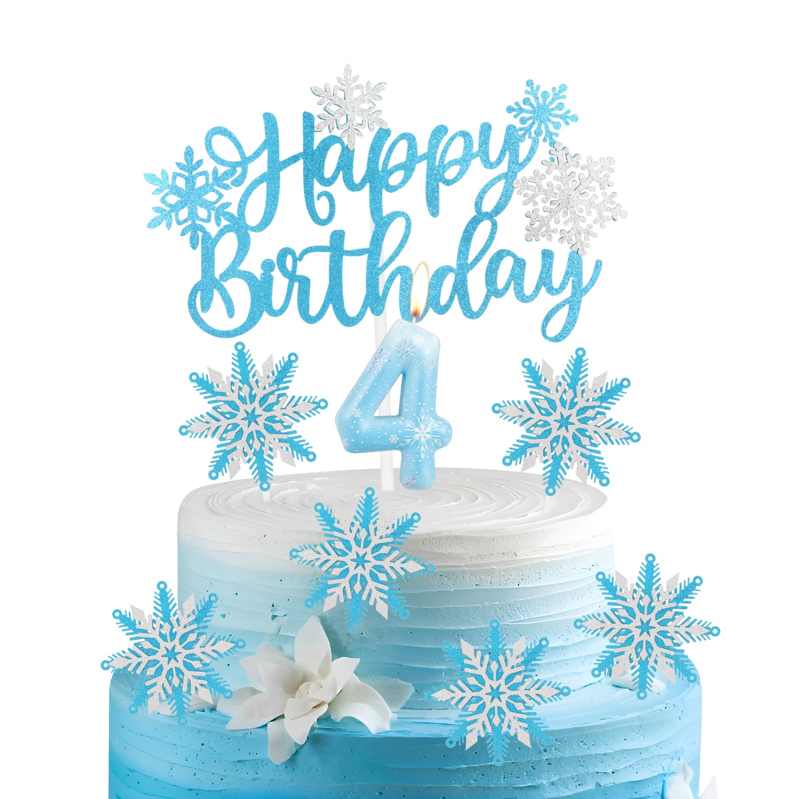 Frozen 4 Birthday Candles Cake Toppers Set,Snowflake Number 4 Candles for Cake,Frozen Cake Decorations, Blue Candles Snowflake Cake Toppers for Girls Boys 4th Birthday Party Decorations — image 1