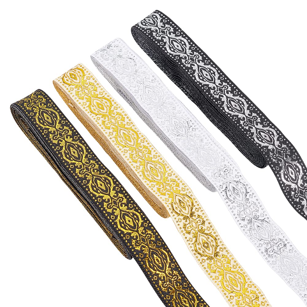 FINGERINSPIRE 14m 4 Colors Vintage Jacquard Ribbon (20mm) Wide Ethnic Embroidered Woven Trim With Floral Pattern for DIY Craft, Gift Wrapping, Home Decor
