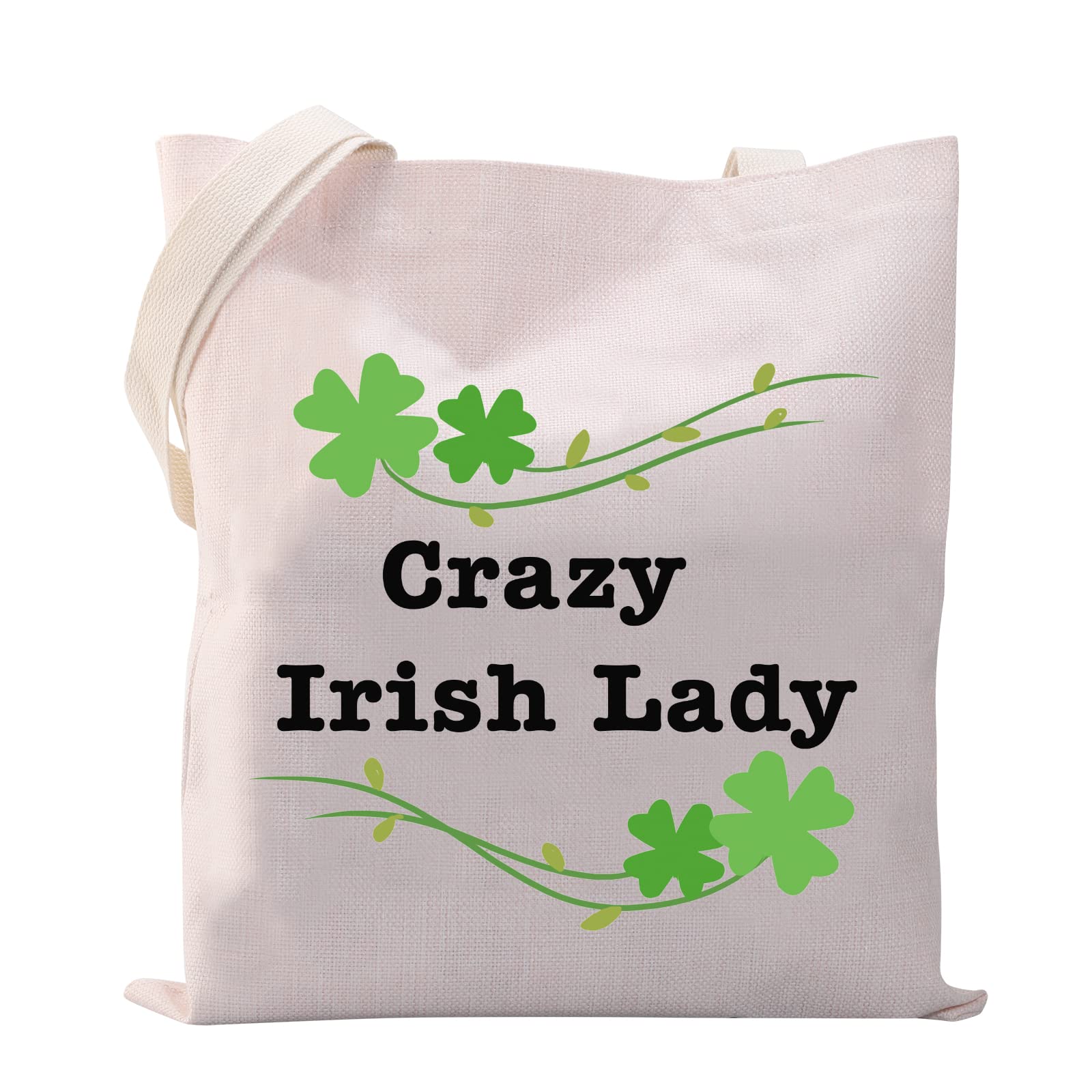 MYSOMY Irish Tote Bag Crazy Irish Lady Gifts Funny Irish Gifts for Women Irish Shamrock Gifts Shoulder Bag Irish Friendship Gifts (Crazy Irish Lady TB)