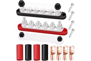 maierke 350A Bus Bar 12V Marine 6 x 3/8" (M10) Terminal Studs 12V-48V Power Distribution Block with Cover,with 4PCS Battery Lugs and 4PCS Heat Shrink Tubing Busbar for Boat Automotive Car