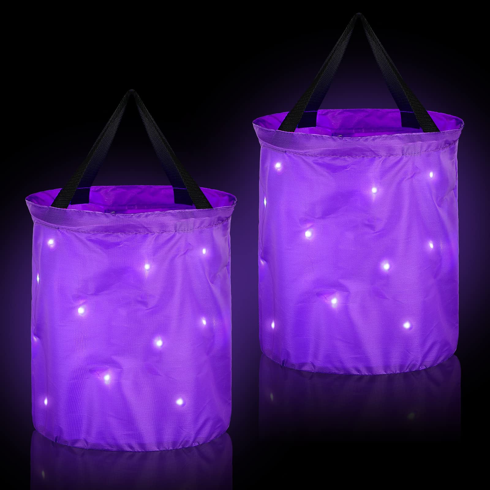 Photo 1 of 2 Pieces LED Light Halloween Trick or Treat Candy Bags Light up Goodie Trick or Treating Bags Kids Multipurpose Reusable Gift Bucket for Halloween Birthday Party Favor(Purple)