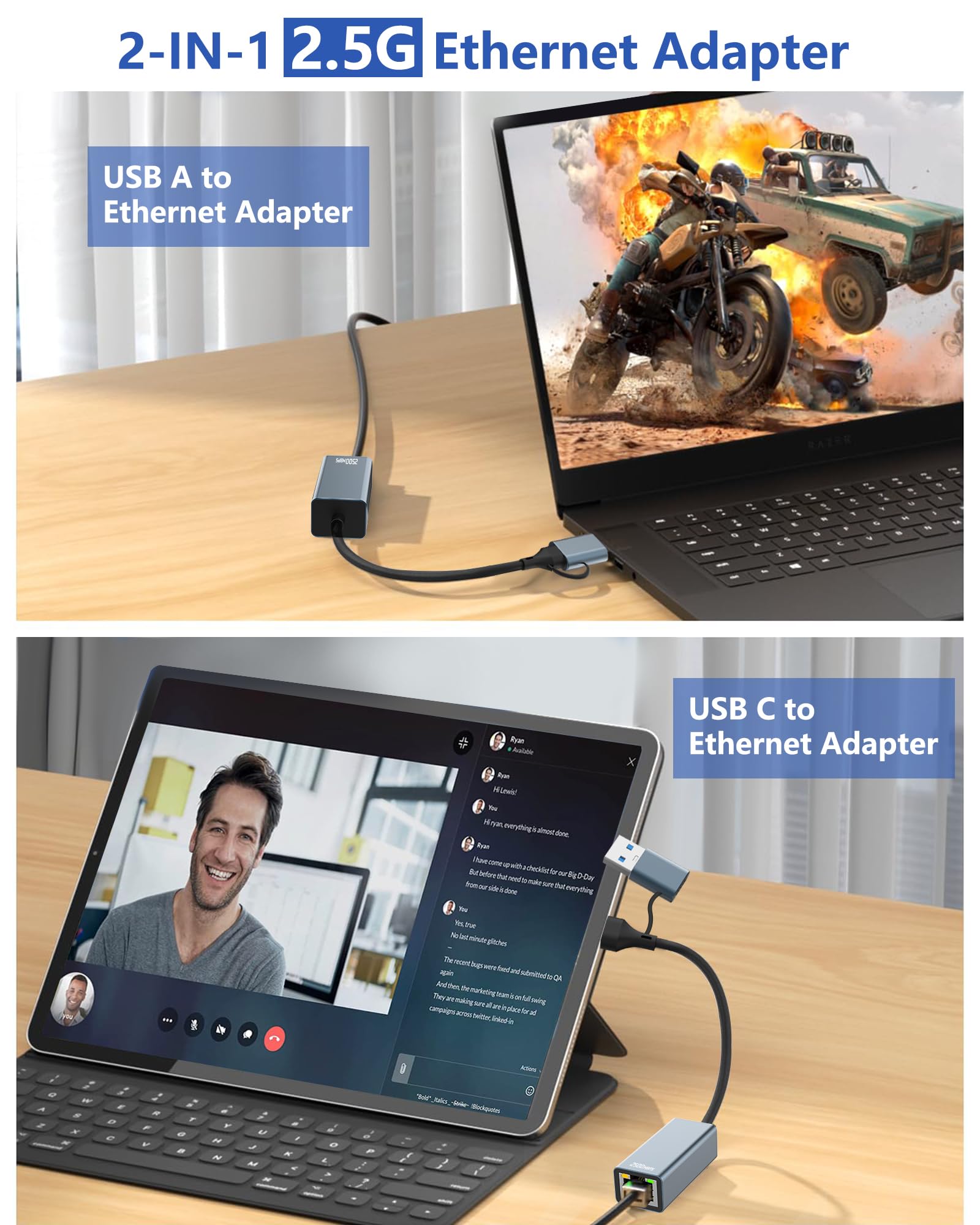 Omivine 2.5G Usb Ethernet Adapter Connected To Laptop Showing Compact Design