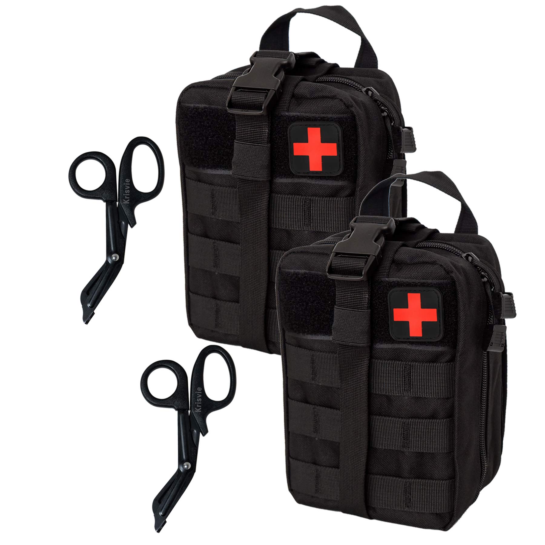 Krisvie 2Pack First Aid Molle Pouch EMT Pouch Detachable Tactical Medical Bag for Outdoor Activities with Shear(Black)