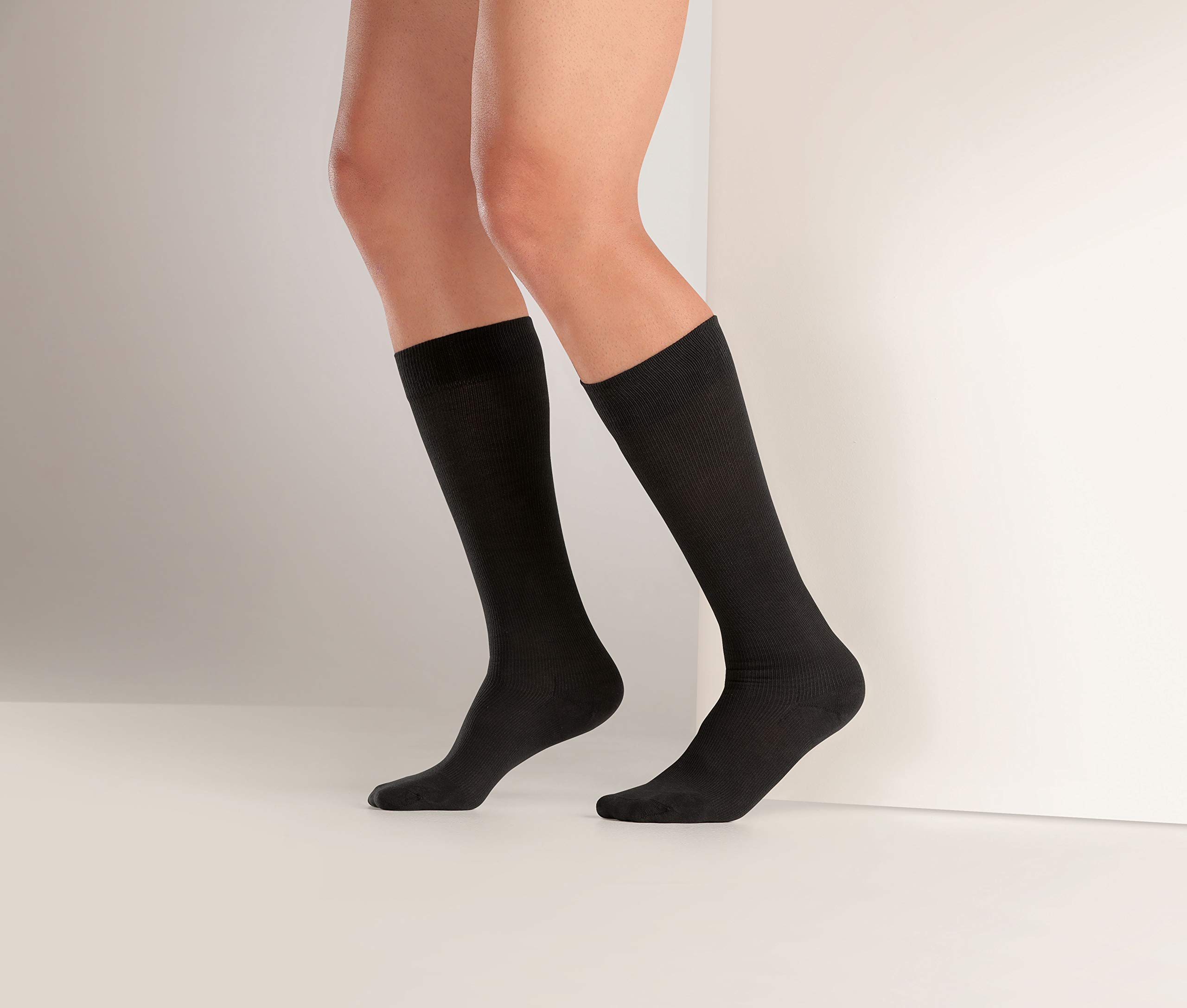 Sanyleg - Cotton Knee-Socks with a Strong Graduated Compression, Unisex, Black Colour, Size XL