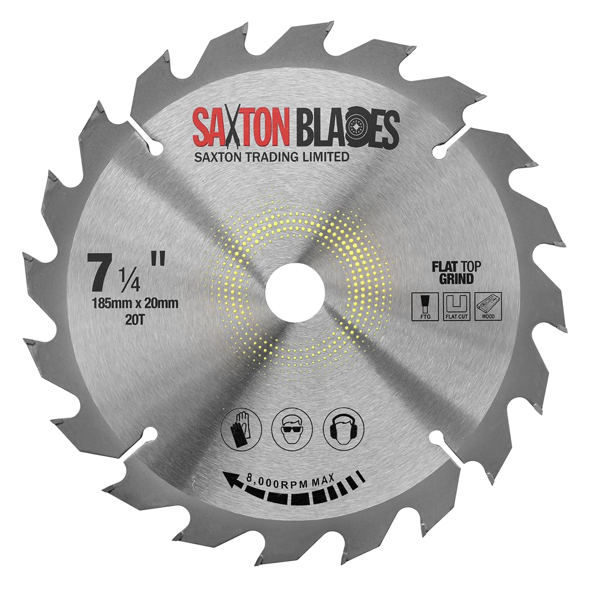 Saxton Flat Top TCT Circular Saw Blade 185mm x 20T x 20mm Bore + 16mm Ring fits Evolution Saws