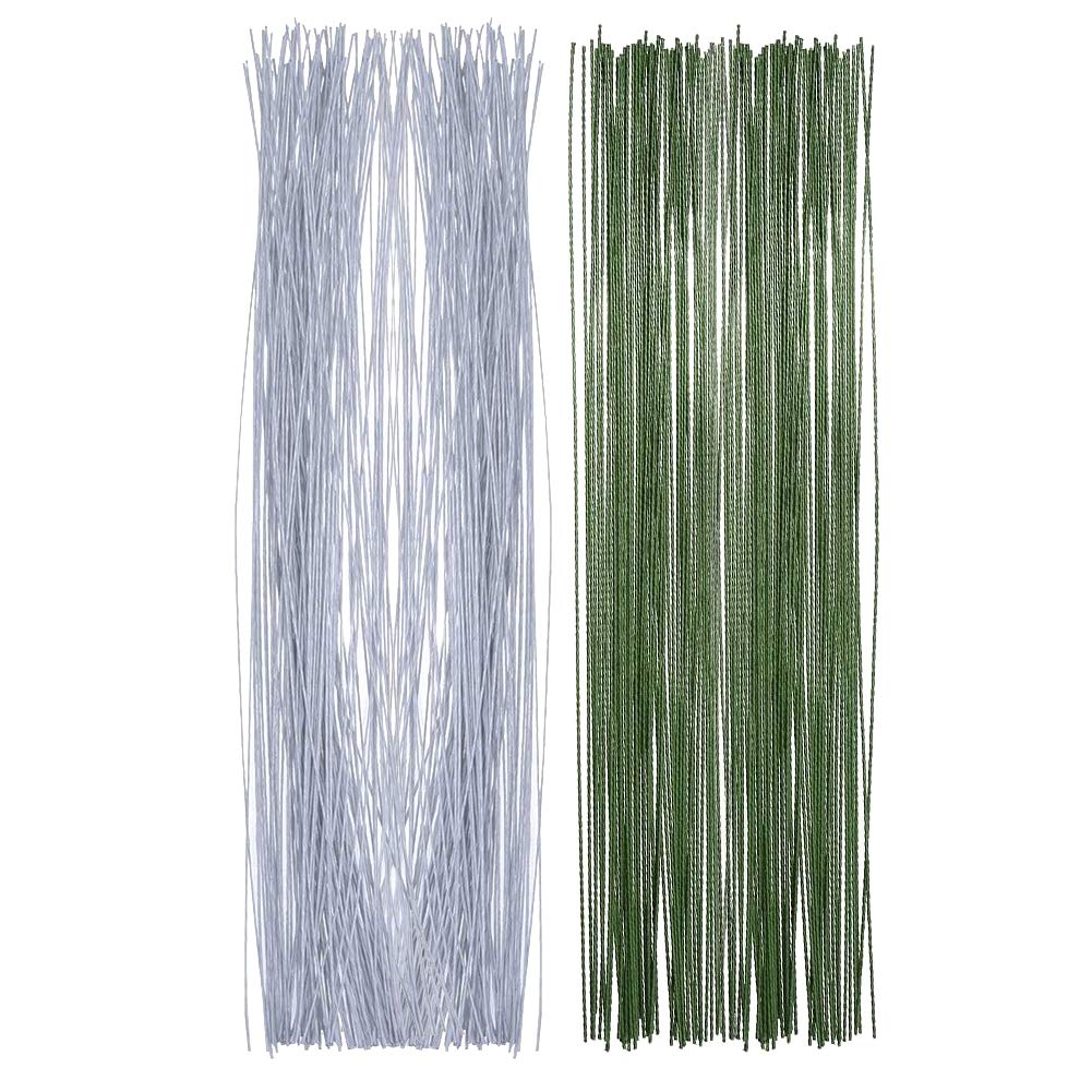200 Pcs Florist Wire Stems - Green Stub Wire for Handmade DIY Flower Craft, Sugar Flowers, and Floral Arrangements