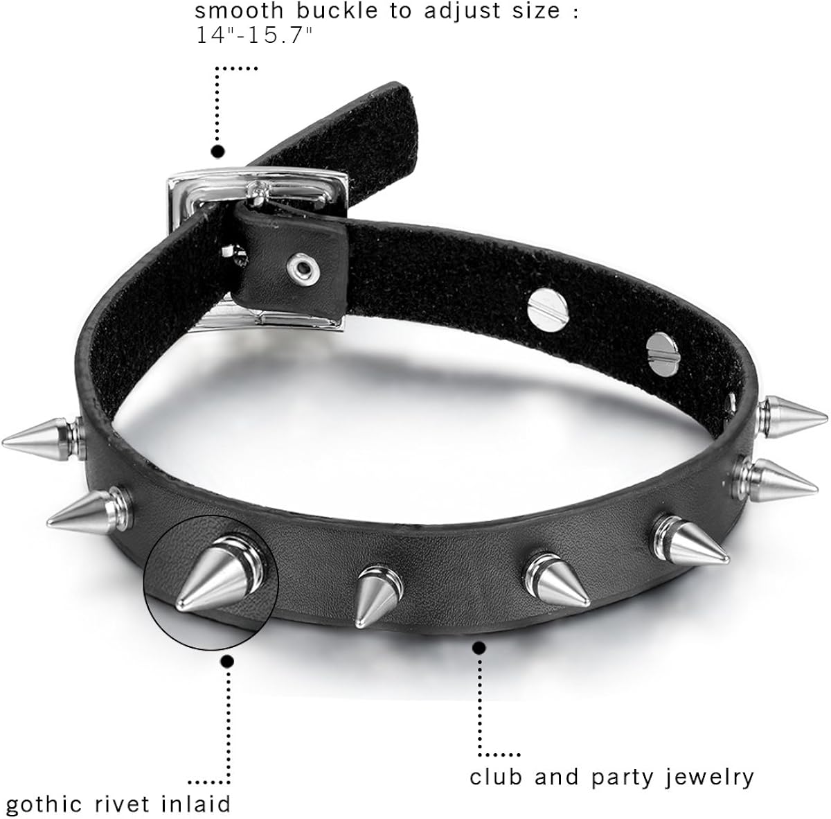 Oidea Leather Choker Necklace for Women: Studded Adjustable Buckle Choker Collar Gothic Punk Accessories, Black - Image 3