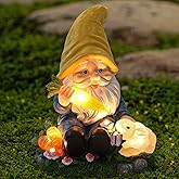 NATASE Solar Garden Outdoor Statues Gnome Feeding Rabbit with 6 LED Lawn Decor Outside Decorations for Patio, Balcony, Yard Ornament Unique Garden Gift