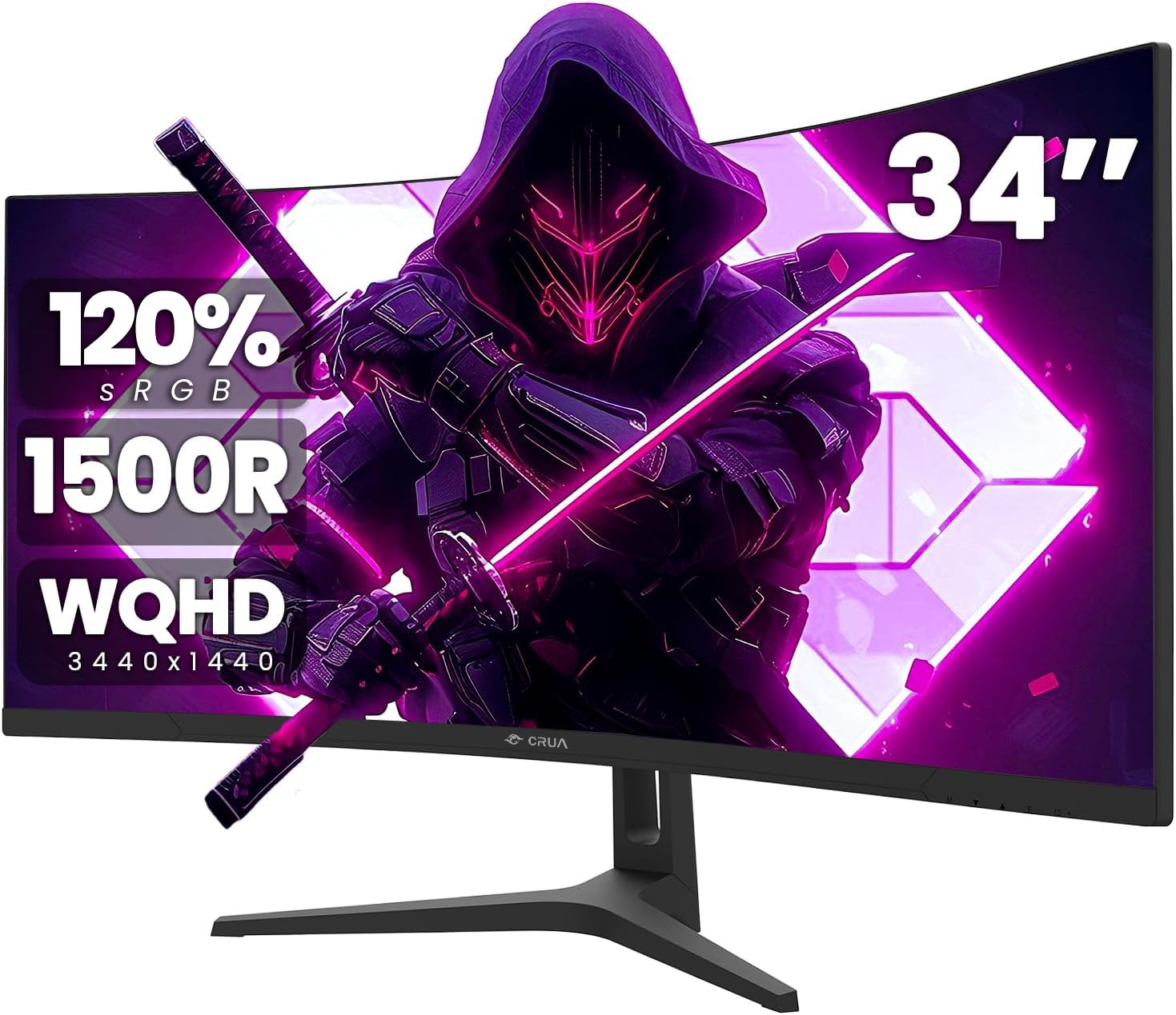 Photo 1 of ***(PARTS ONLY/ MAJOR DAMAGE/ NON FUNCTIONAL)***CRUA 34Inch Ultrawide Gaming Monitor, WQHD(3440 * 1440P) 144Hz/165Hz Curved Monitor,120% sRGB, Computer Monitor That Supports AMD Freesync, Wall Mountable Installs(HDMI, DP)-Black