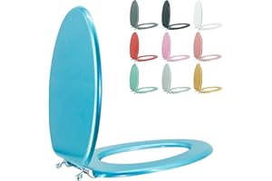 BLOFDE Elongated Toilet Seat Wood Toilet Seat Prevent Shifting with Zinc Alloy Hinges American Standard Size Toilet Seat Easy to Install also Easy to Clean(Elongated,Sparkling Sapphire Blue)